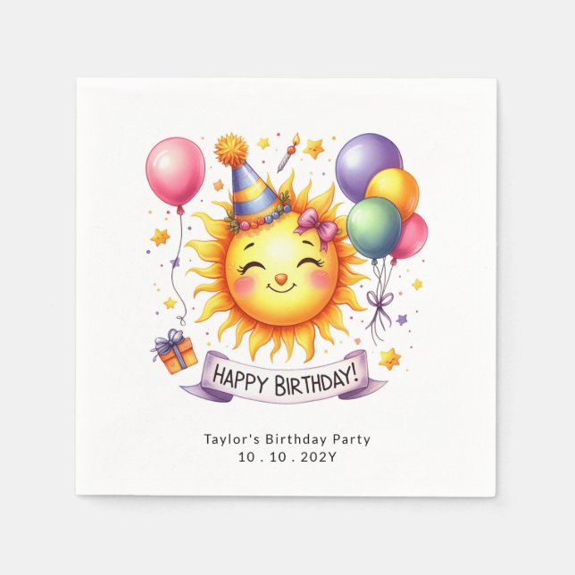Sunshine Custom Name Happy Birthday Paper Napkin (Front)