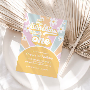Sunshine daisy boho floral pastel first birthday invitation