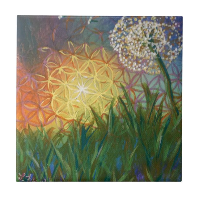 Sunshine Dandelion Sacred Geometry Landscape Tile (Front)