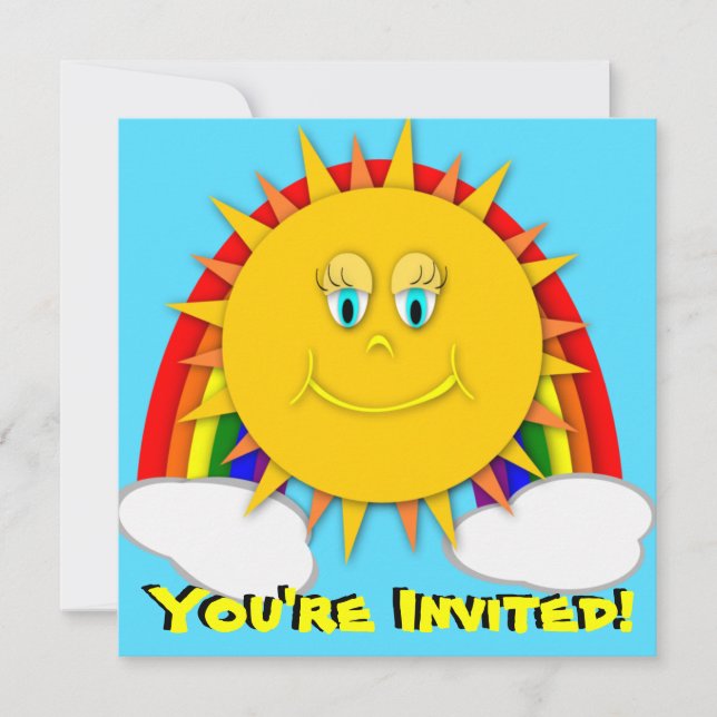 Sunshine Day Rainbow Birthday Party Invitaitons Invitation (Front)