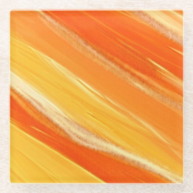 Sunshine - diagonal orange and yellow stripes glass coaster (Front)