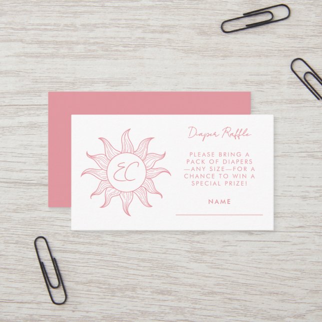 Sunshine Diaper Raffle Card Baby Shower Pink (Front/Back In Situ)
