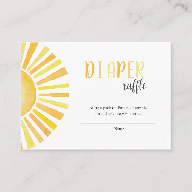 Sunshine diaper raffle, sun Baby Shower Enclosure Card (Front)
