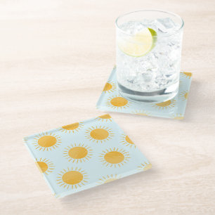 Sunshine Doodle Day Pattern Glass Coaster