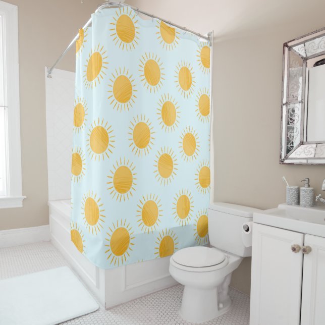 Sunshine Doodle Day Pattern Shower Curtain (In Situ)