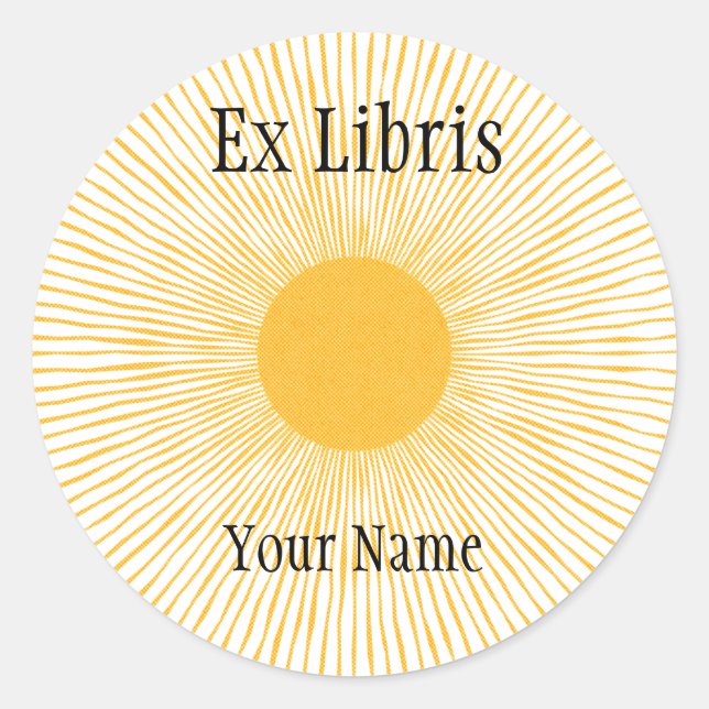 Sunshine Ex Libris Bookplates, Customisable Classic Round Sticker (Front)