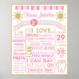 Sunshine First birthday board sign poster girl