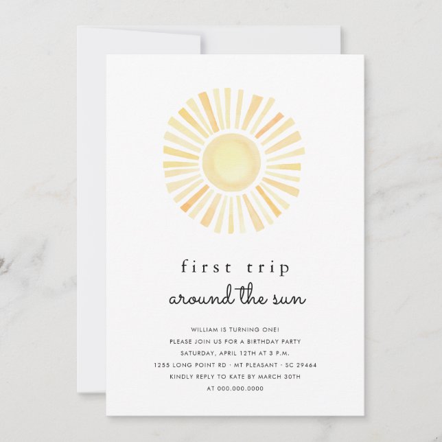 Sunshine First Trip Around Sun One Birthday Party Invitation (Front)