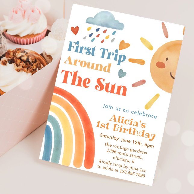 Sunshine First Trip Around The Sun 1st Birthday Invitation (Creator Uploaded)