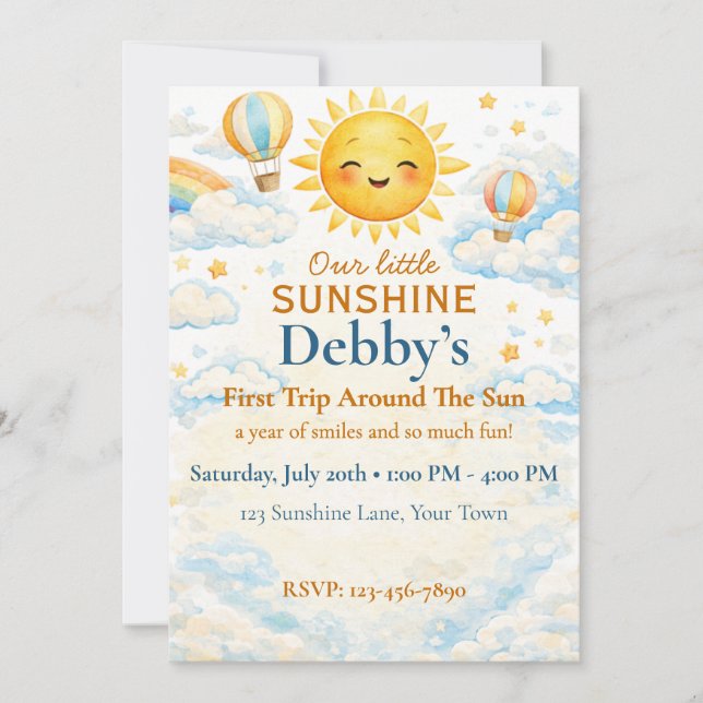 Sunshine First Trip Around the Sun Bday Invitation (Front)