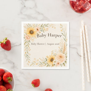 Sunshine Floral Baby Shower Cocktail Napkins