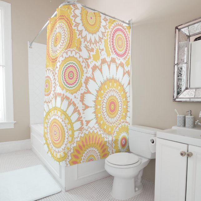 Sunshine Floral Mandalas Shower Curtain (In Situ)