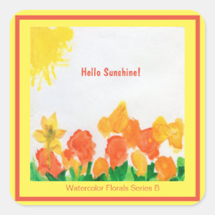 Sunshine Floral Watercolor Square Sticker
