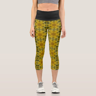 Sunshine Flower Burst Golden Capri Leggings