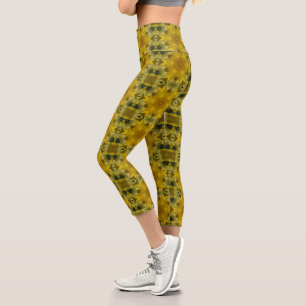 Sunshine Flower Burst Golden Capri Leggings
