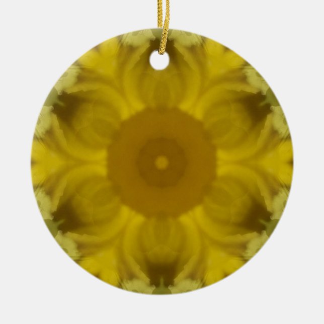 Sunshine Flower Burst Golden Ceramic Ornament (Front)