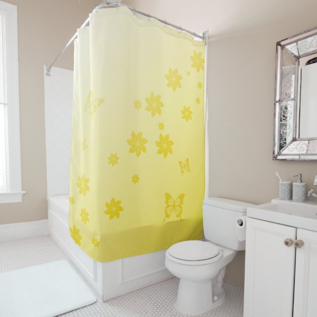 Sunshine Flowers n Butterflies Shower Curtain (In Situ)