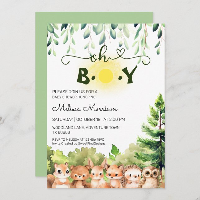Sunshine Forest Animals Baby Boy Shower Invitation (Front/Back)