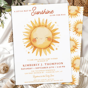 Sunshine Gender Neutral Boho Cute Sun Baby Shower Invitation