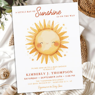 Sunshine Gender Neutral Boho Cute Sun Baby Shower Invitation Postcard