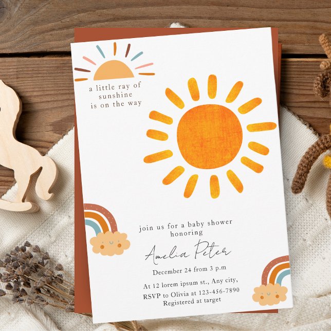 Sunshine Gender Neutral Boho Sun Baby Shower Invit Invitation (Creator Uploaded)
