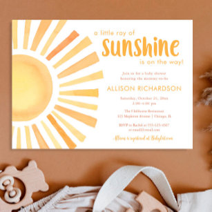 Sunshine gender neutral muted tones baby shower in invitation