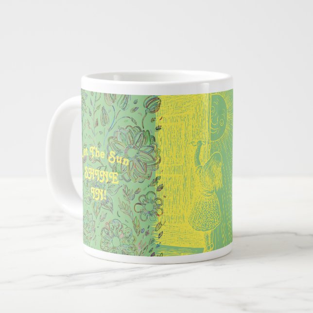 Sunshine Girl Green and Yellow Large Coffee Mug (Front Left)