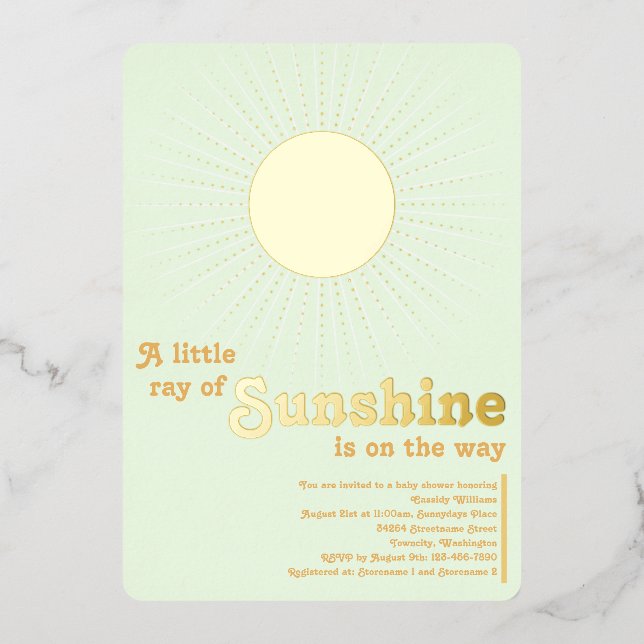Sunshine Green Gold Sun Baby Shower Foil (Front)