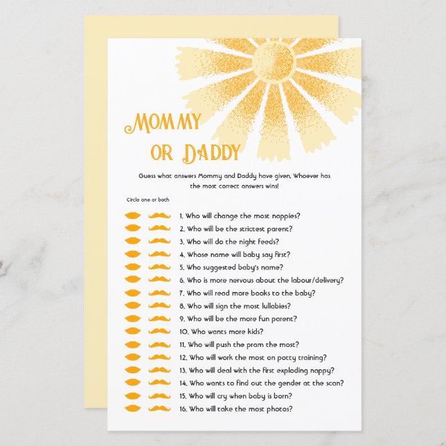 Sunshine Guess Who Said It Mummy or Daddy game (Front/Back)