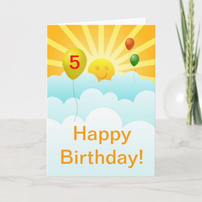 Sunshine Happy Face and Balloons Birthday Age Spec Card (Front)