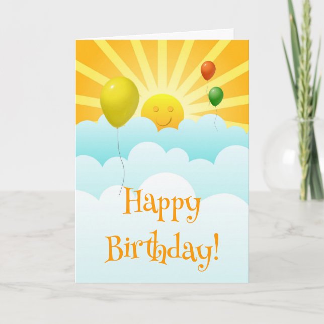 Sunshine Happy Face and Balloons Birthday Card (Front)