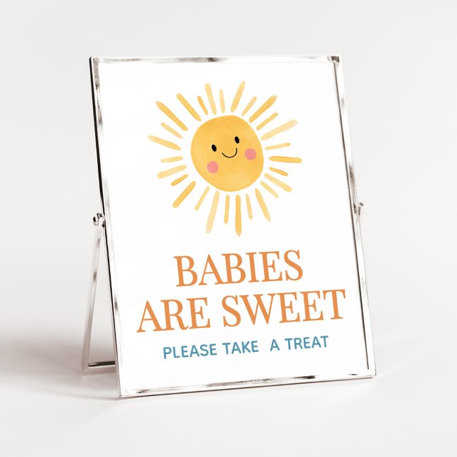 Sunshine Here Comes the Son Babies are Sweets Poster (Here Comes the Son Cute Sun Baby Shower Babies are Sweet Sign)