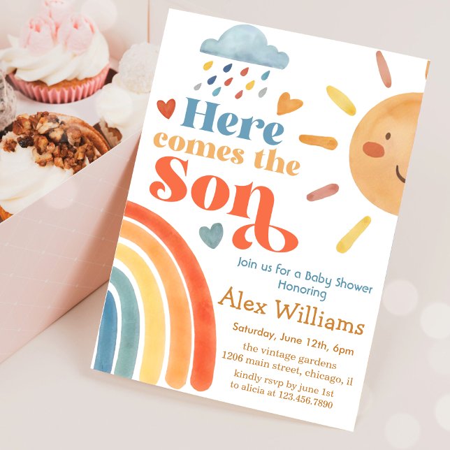 Sunshine Here Comes the Son Baby Shower Boy Invitation (Creator Uploaded)