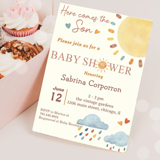 Sunshine Here Comes the Son Baby Shower Invitation (Creator Uploaded)