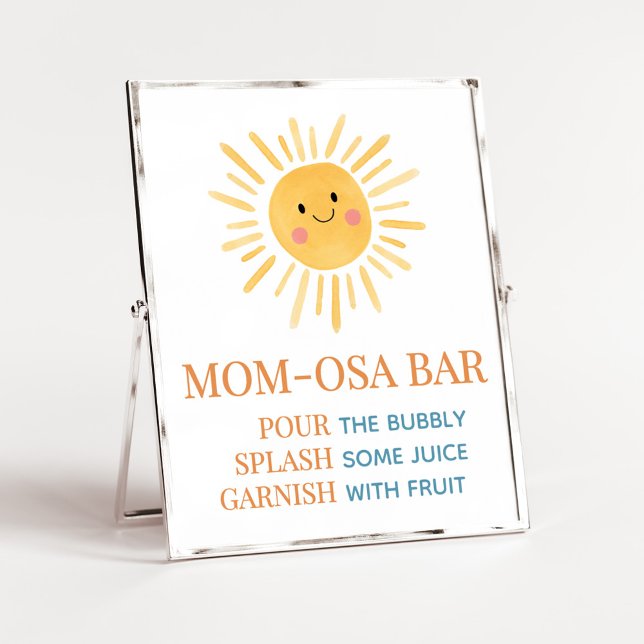 Sunshine Here Comes the Son Mum Osa Bar Poster (Here Comes the Son Cute Sun Baby Shower Mom Osa Bar Sign)