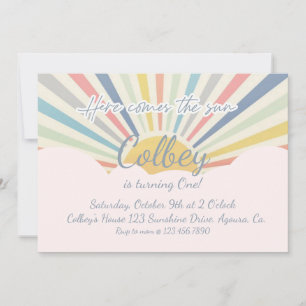 SUNSHINE, HERE COMES THE SUN, ANY AGE, SUN PARTY INVITATION