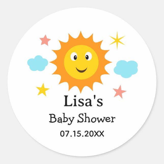 Sunshine Here Comes The Sun Baby Shower  Classic Round Sticker (Front)