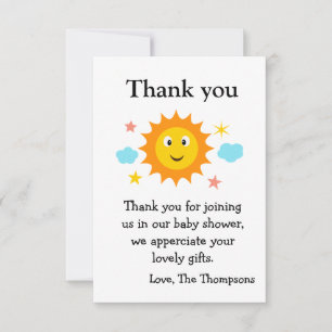 Sunshine Here Comes The Sun Baby Shower  Thank You Card