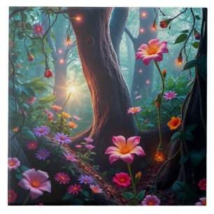 Sunshine in a Whimsical Fairy Forest Ceramic Tile