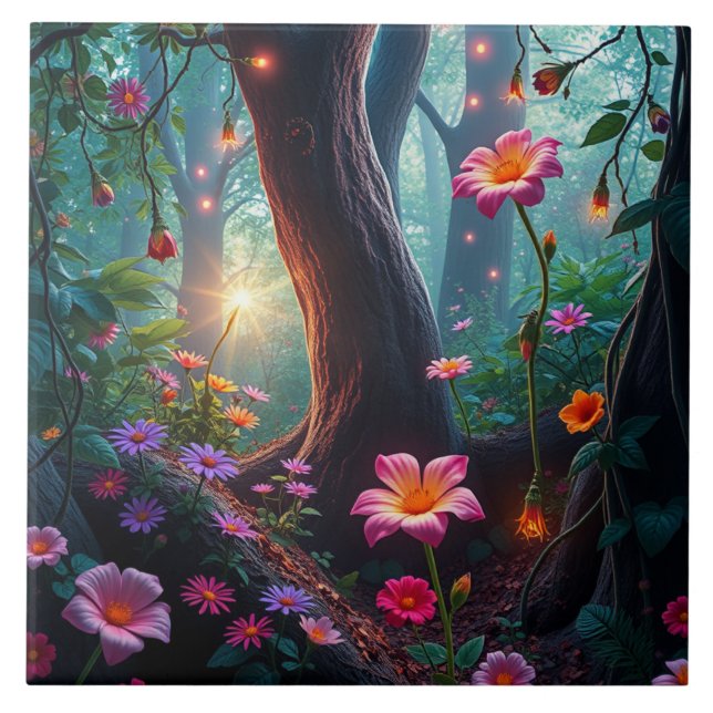 Sunshine in a Whimsical Fairy Forest  Ceramic Tile (Front)