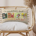 Sunshine in the House Grandchild Quote 4 Photo Lumbar Cushion<br><div class="desc">Create your own custom photo pillow with 4 of your favourite photos. The design features the quote "a grandchild's laugh is sunshine in the house". It is lettered in ornate calligraphy with love hearts and an ombre colour palette of olive green through sunny yellow and burnt orange. The photo template...</div>