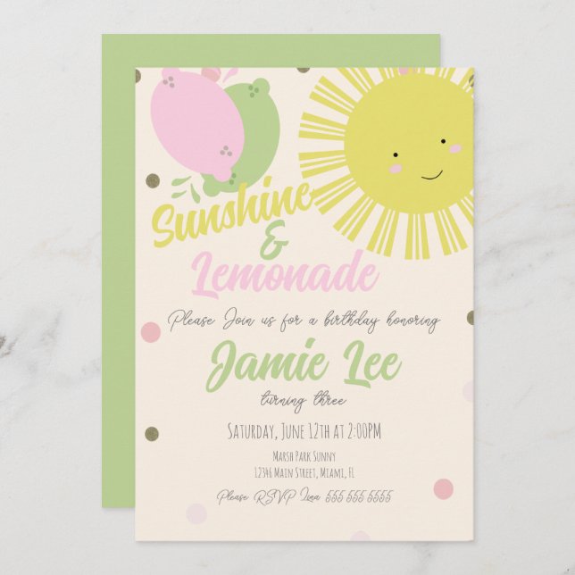Sunshine Lemon Lime Lemonade Park Birthday  Invitation (Front/Back)