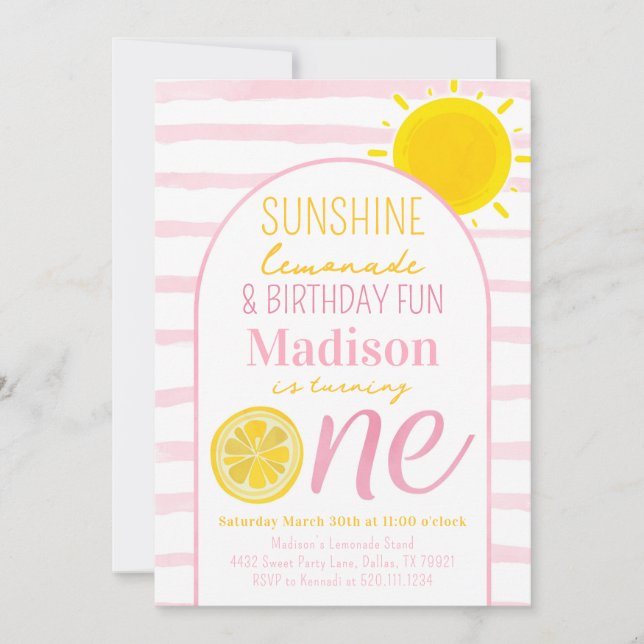 Sunshine Lemonade 1st Birthday Party Invitation (Front)