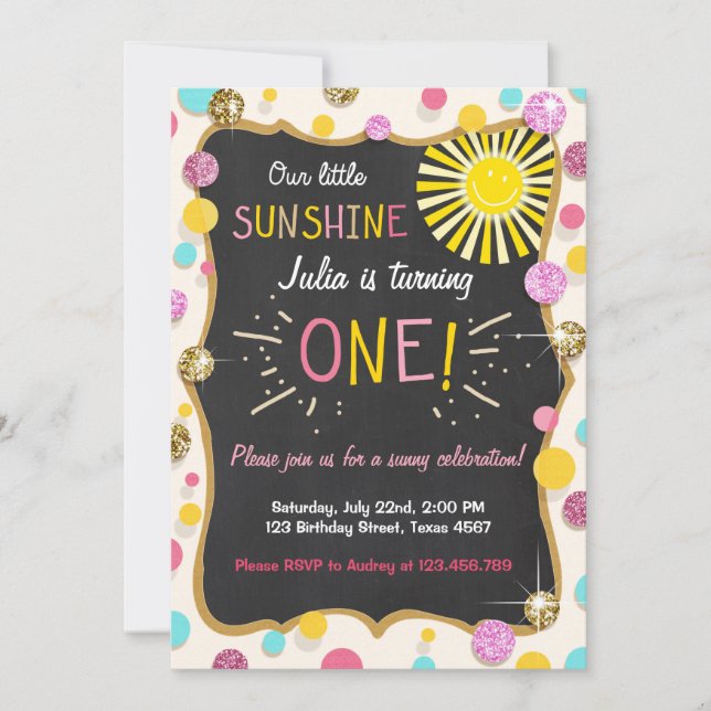 Sunshine Lemonade Birthday Party Invitation Pink (Front)