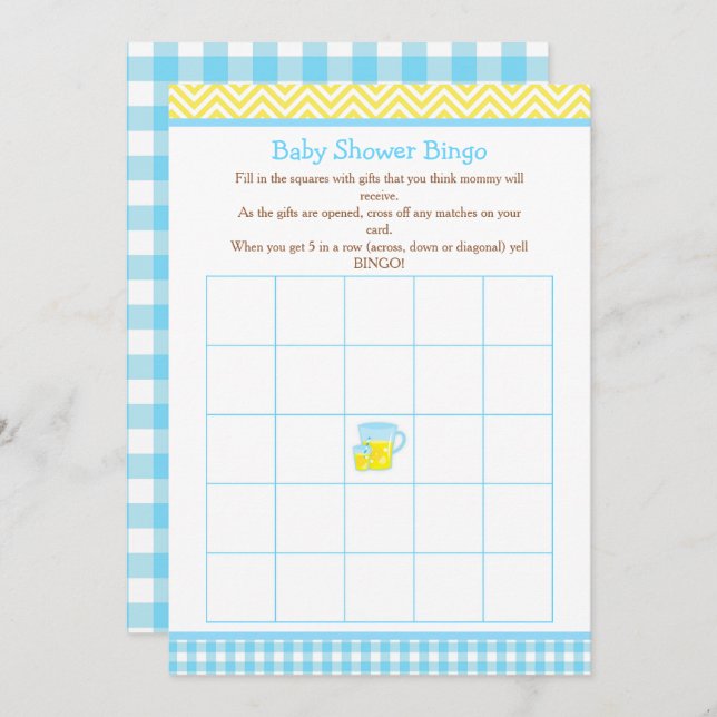 Sunshine & Lemonade Blue & Yellow Bingo Invitation (Front/Back)