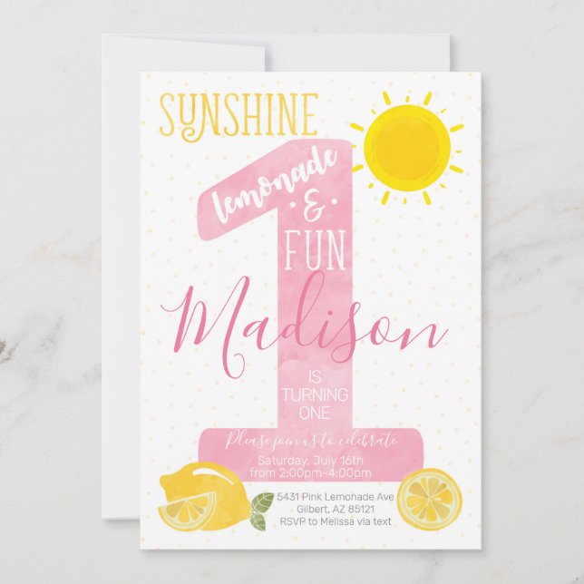 Sunshine Lemonade First Birthday Invitation (Front)
