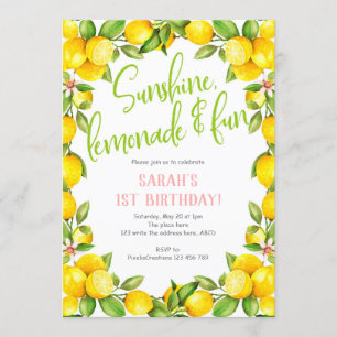 Sunshine lemonade, Lemon 1st birthday invitation