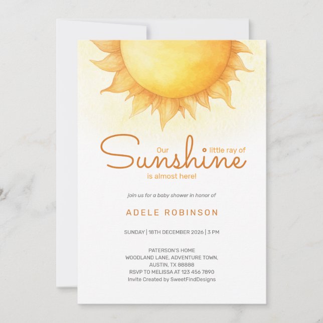 Sunshine Little Baby Boy Shower Invitation (Front)