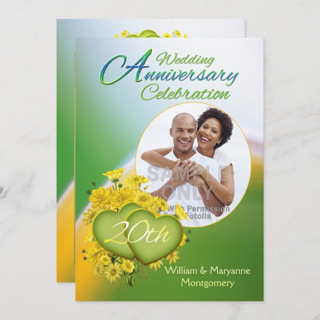 Sunshine Love 20th Wedding Anniversary Party Photo Invitation (Front/Back)