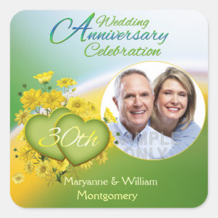 Sunshine Love 30th Wedding Anniversary Party Photo Square Sticker